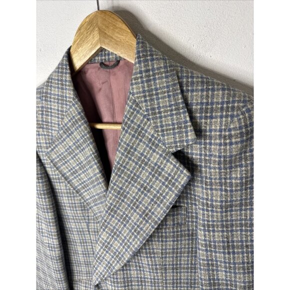 Vintage 1970s Sears Men’s Store Wool Sport Coat Blue Gray Check Plaid Men 36 - Picture 3 of 7
